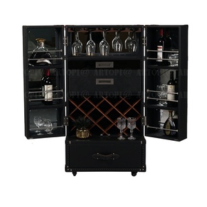Retro Luxury Decorative PU Furniture Bar Whisky Wine <strong>Drinks</strong> Shelf <strong>Display</strong> <strong>Cabinets</strong> With Casters - Product Image 1
