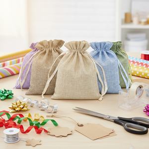 Sacs cadeaux en toile de jute lin sérigraphiés pour Halloween avec cordon de serrage pour bonbons, bagues, bijoux et emballages - Product Image 5