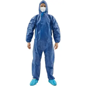 White/Blue/Yellow Color PP+PE Film Coated Material Workplace Disposable Security Coverall Working Uniform