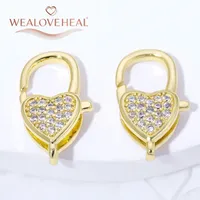Connecteurs de Fermeture Cœur en Laiton Plaqué Or 18K Incrustés de Zircon Cubique pour Bijoux, Fermoirs pour Bracelets, Accessoires de Fabrication DIY