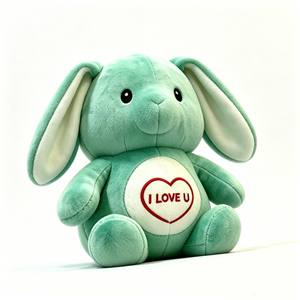 Peluche personnalisée de lapin vert mignon et dodu avec un cœur rouge, adorable lapin assis en peluche avec oreilles intérieures blanches - Product Image 2