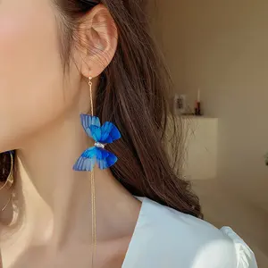 2023 New Trendy Long Tassel Transparent Garn Blau Lila Schmetterling Ohrring Tropfen Ohrringe Für Frauen Mädchen Party Hot Jewelry