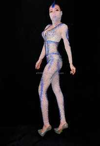 Mono de tubo de acero transparente para dj, mono largo elástico de diamante completo, traje de mesa de baile - Product Image 6