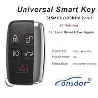 Clé intelligente universelle LONSDOR pour Land Rover & Jaguar 2010-2018 315/433MHz Télécommande 2-en-1