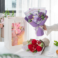 Bouquet de fleurs de carnation en crochet fait main, fil rose et rouge, fleurs éternelles, cadeau pour la fête des femmes, la fête des mères, vente en gros