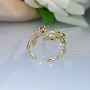 Anello Aperto a Forma di Foglia con Dettagli Colorati, Design Regolabile, Accessori di Moda per Donne - Product Image 5