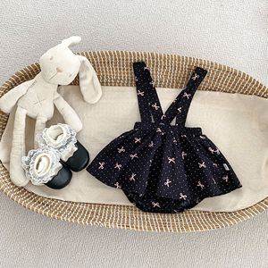 Roupas de Primavera para Bebês, Camisa com Estampa e Laço, Conjunto de 2 Peças, Macacão Sem Mangas para Recém-Nascidos - Product Image 6