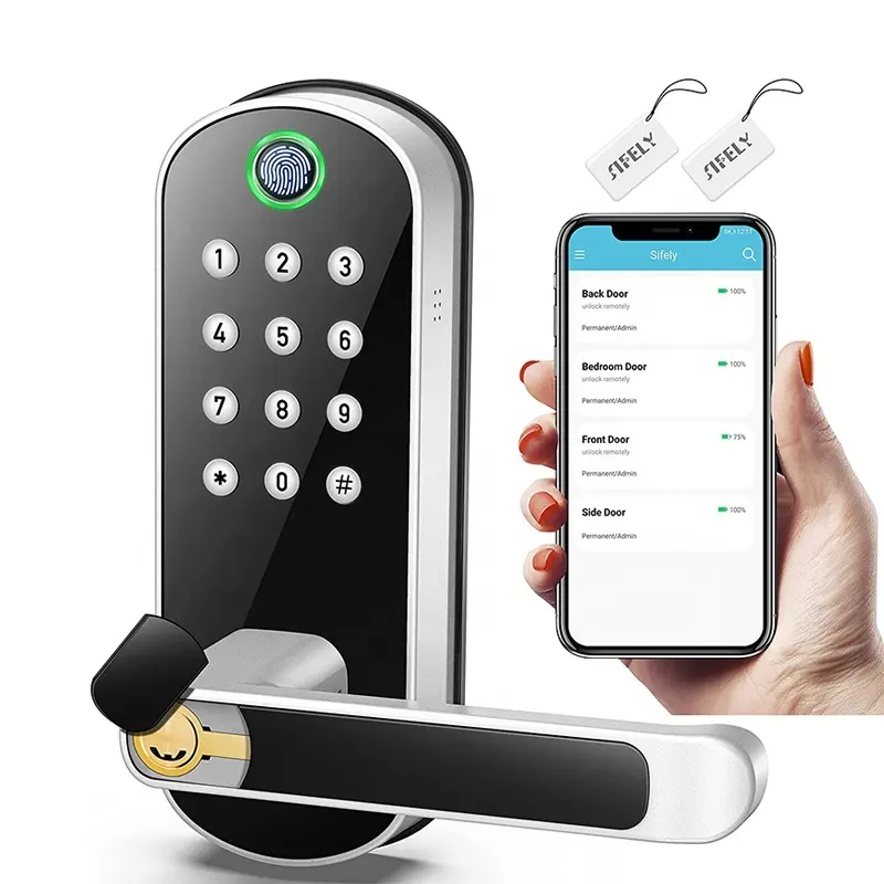 2022 New Waterproof TTLock/Tuya Wifi Biometric Fingerprint Digital Keyless IC Card Smart Door Lock With Fob Unlock HF-150