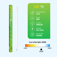 Lámpara LED T8 con Sensor de Radar HELI de 18W y 1.2M, 6000K, Activación por Movimiento, Lámpara de Vidrio, 15000H de Larga Duración, Iluminación de Ahorro de Energía para Jardín