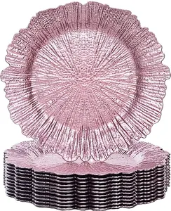 Groothandel Designer Zilver Roze Zwart Plastic Rose Goud Glas Koraal Oplader Borden Bruiloft Decoratie Diner Luxe Plaat Oplader