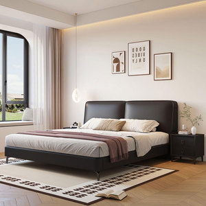Italian Minimalist Genuine Leather Bedroom <b>Bed</b> King Size 1.8 Meters Large Size Function Storage Double <b>Soft</b> <b>Bed</b> Daheiniu <b>Frame</b> D - Product Image 1