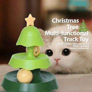 Mainan Kucing Pohon Natal Interaktif 2/3 Tingkat, Mainan Putar dengan Bola Catnip untuk Membersihkan Gigi, Mengatasi Kebosanan Kucing Indoor - Product Image 1