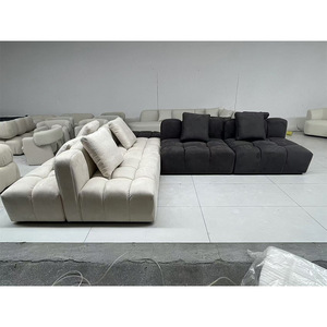 Ensemble de tissus modulaires en forme d'arc, style italien, motif pixelisé, texture crémeuse, configuration libre, pour grand salon décontracté - Product Image 4