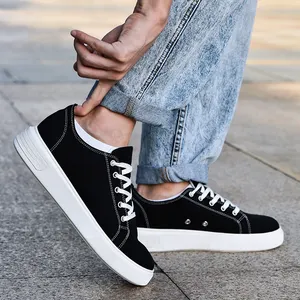 Hot Customized High Top Black Canvas Sneakers For Unisex Trendy Casual Lace-up Shoes With Custom Logo For Spring