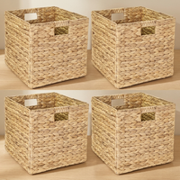 Panier de rangement en jacinthe d'eau tressée avec poignée, pliable, style rustique, pour la maison, la chambre, la cuisine, le salon (capacité 6-10L)