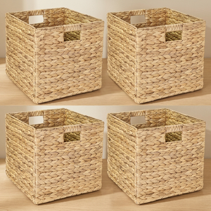 Woven Seagrass <b>Square</b> Storage <b>Basket</b> with Handle Foldable Rustic Organizer Bin for Home Bedroom Kitchen (6-10L Capacity) - Product Image 3