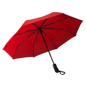 Hoge Kwaliteit 21Inch 8rib Automatische Winddichte Rode Kleur 3-voudige Paraplu