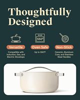 Marmite à soupe blanche avec logo personnalisé et revêtement en céramique poignée en aluminium pressé et acier inoxydable pour la cuisine à domicile batterie de cuisine