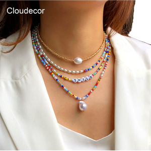 2022 Summer Women's <strong>Boho</strong> Beaded <strong>Necklace</strong> Set Floral Pattern Choker <strong>Necklaces</strong> for Gift - Product Image 1