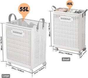 ตะกร้าผ้าพลาสติกสีขาว/เทาขนาดใหญ่แบบมีล้อพร้อมตะกร้าใส่ชุดชั้นในและหูหิ้วสำหรับห้องน้ำ ขายส่ง - Product Image 3