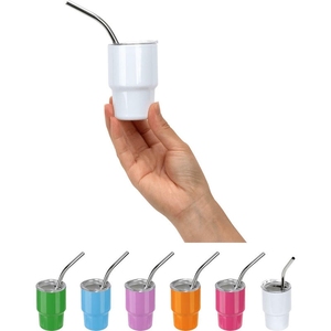 Mini gobelet isotherme en acier inoxydable avec paille, logo personnalisé, promotionnel, à double paroi, isolation sous vide, cadeau publicitaire, nouveauté - Product Image 2