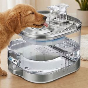Fontaine à eau intelligente en <span class=keywords><strong>acier</strong></span> inoxydable avec réservoir transparent de 2 L (68 oz) – <span class=keywords><strong>Prix</strong></span> usine – Pour chats et chiens - Product Image 1