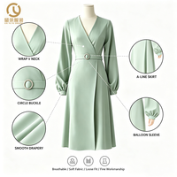 Nouvelle Arrivée Robe Décontractée Élégante pour Femme Adaptée au Quotidien en Mousseline Caractéristiques Bouton Ceinture Décoration Taille Empire