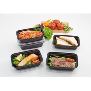 Conteneur alimentaire rectangulaire en plastique pour micro-ondes, 1 compartiment, base noire avec couvercle transparent, 28 oz - Product Image 4