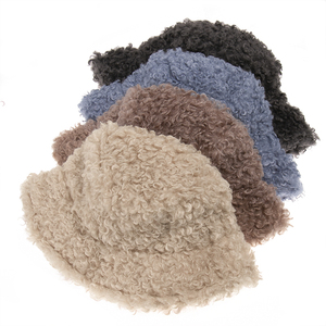 Al aire libre al cordero caliente de piel sintética sombrero de cubo negro sólido Fluffy pesca Cap Panamá Bob pescador Gorros - Product Image 2