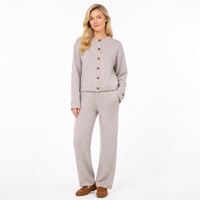 Ensemble de tricots pour femmes avec logo personnalisé, tricot fin, manches longues, col rond, jambes larges, couleur unie, décontracté, hiver, polyester, usine OEM et ODM