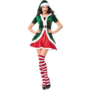 2023 femmes noël père noël Costume vert elfe Cosplay famille fête de noël nouvel an déguisement vêtements ensemble pour adulte - Product Image 2