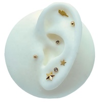 Pendientes Unisex de Oro Amarillo de 14K, Joyería de Lujo, Diseño Español Moderno, para Perforaciones de Oreja, Tragus, Cartílago, Hélix, Rook, con Zirconia