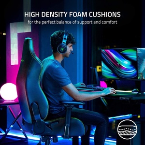Chaise de Gaming en Faux cuir tapissé noir/vert, coussins en mousse de haute densité 300lb, pour joueur de course - Product Image 2