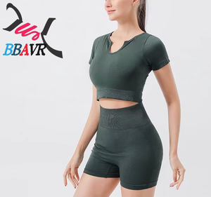 Conjuntos Deportivos para Mujer, 2 Piezas, Shorts de Cintura Alta con Textura Acanalada, Conjuntos de Yoga para Mujer, Verano - Product Image 2