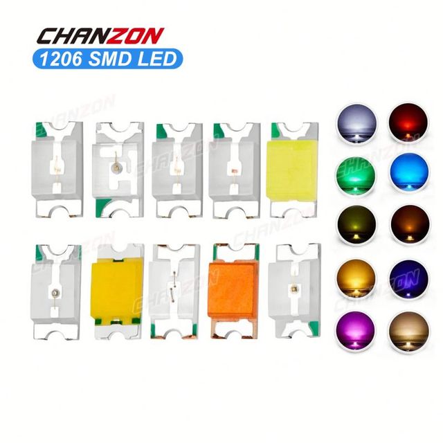 1206 3216 SMD LED Light Emitting Diode Kit Light SMT Lamp Bead  Chip Warm White Red Green Blue Yellow Orange UV Pink 3V 20mA