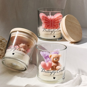 Butterfly Bear Shaped Scented <b>Candle</b> Glass Jar With Wood Lid Custom Color Fragrance Soy Wax <b>Candle</b> Home Table Decor <b>Gift</b> - Product Image 2