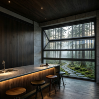 Fenêtre pliante en aluminium HUACAI, grand panneau vitré, pour restaurant et espace extérieur.