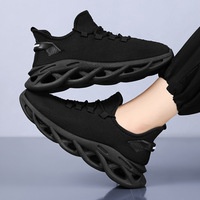 Chaussures de sport décontractées pour hommes, respirantes, en maille tissée, à semelle épaisse, à enfiler, absorbant les chocs, antidérapantes, pour la course en extérieur