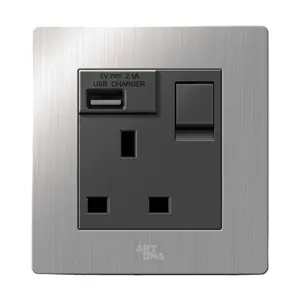 ARTDNA Pc Grey Wall Electrical Socket Single Usb British Standard Switch Socket