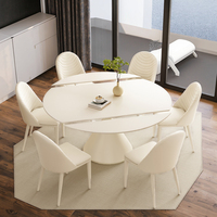 Ensemble table et chaises de salle à manger en ardoise style crème, blanc, moderne, rond, 4 places, pliable, extensible, pour hôtel et appartement