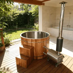 Bain à remous <span class=keywords><strong>extérieur</strong></span> en cèdre rouge massif au design moderne, très demandé, capacité 2-4 personnes, hybride bois - Product Image 2