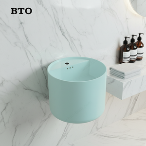 Lavabo mural en céramique gris pâle, côtés inclinés, dessus incliné, cuve profonde, lavabo compact pour salle de bain et vestiaire - Product Image 3