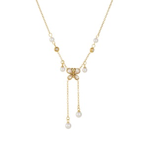 Butterfly Pendant Faux Pearl Tassel Chain Necklace Gold Tone Crystal Bezel Setting Everyday Wear Women's Jewelry - Product Image 5
