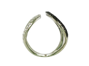 Anillo Abierto de Doble Aro Cruzado con Pavé de Diamantes Blancos y Negros en Oro Blanco de 18K, Joyería Moderna de Lujo en Contraste para Mujer - Product Image 2