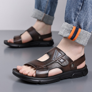 Sandalias de Playa para Hombre, de Cuero Marrón, Tallas 48, 49, 50, Tallas Grandes, Extra Anchas, Estilo Slip-On - Product Image 3