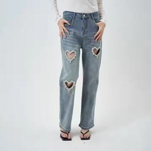 Nouveau design, vente chaude, jeans taille basse avec diamants, streetwear vintage, jeans bleus délavés et amples pour filles - Product Image 1
