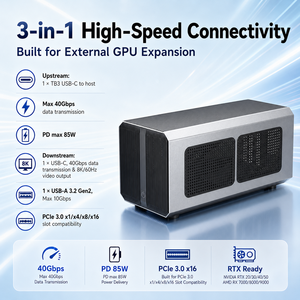 แท่นเชื่อมต่อการ์ดจอ EU 3-in-1 Thunderbolt 3, ความเร็ว 40Gbps, วิดีโอ 8K*60Hz, PCIe 3.0 X16, รองรับการ์ดจอ nvidia/AMD, รองรับ PSU 600-1000W - Product Image 3
