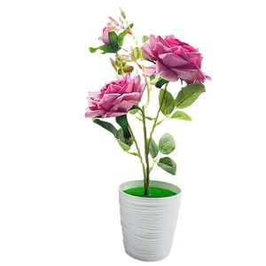 Plantes artificielles en pot Qi Xing, roses en soie de 36 cm, décoration de mariage, rouge, rose, blanc laiteux, champagne, violet foncé - Product Image 5