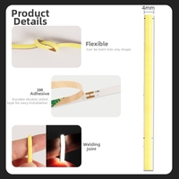 Bande LED COB 4 mm, 320 LED, 5 V/12 V, couleur unique, CRI 90, 4000 K à 6500 K, bleu glace, pour éclairage d'ambiance à la maison, au bureau ou dans une salle d'étude
