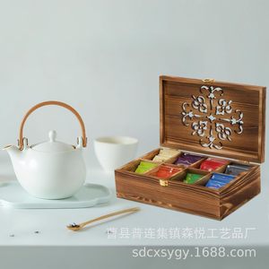 Wooden Tea Bag Storage <b>Box</b> Rectangle Handmade Organizing <b>Gift</b> Craft Wooden <b>Box</b> For Tea <b>Coffee</b> Classification - Product Image 4